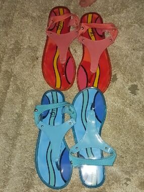 Rogue Pink Red and Blue Teal Strappy Sandals (Pair)